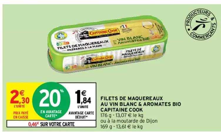 filets de maquereaux au vin blanc & aromates bio capitaine cook