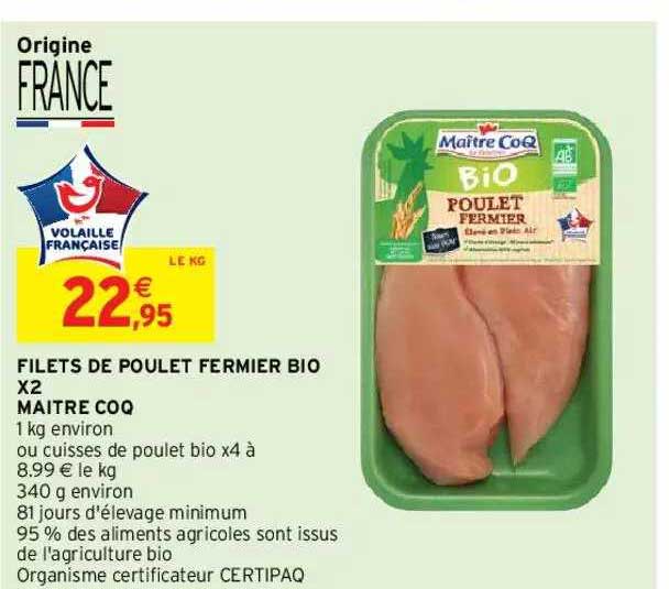 filets de poulet fermier bio x2 maitre coq