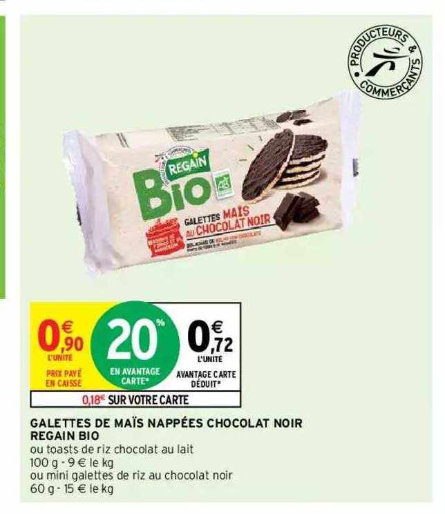 galettes de maïs nappées chocolat noir regain bio