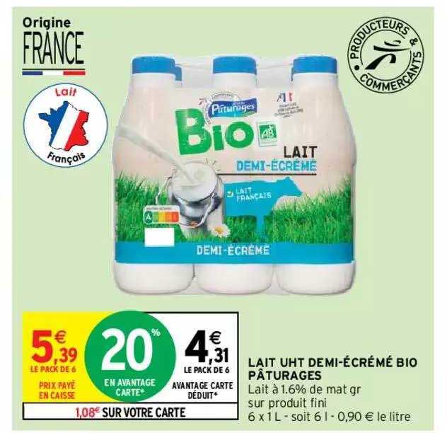 lait uht demi-écrémé bio pâturages