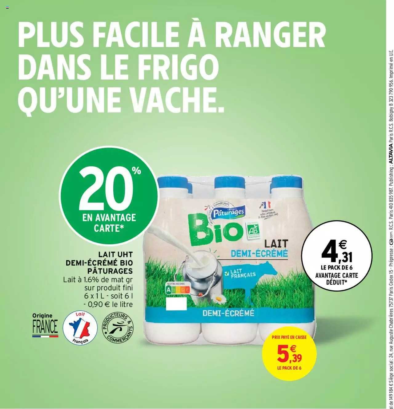 lait uht demi-écrémé bio pâturages