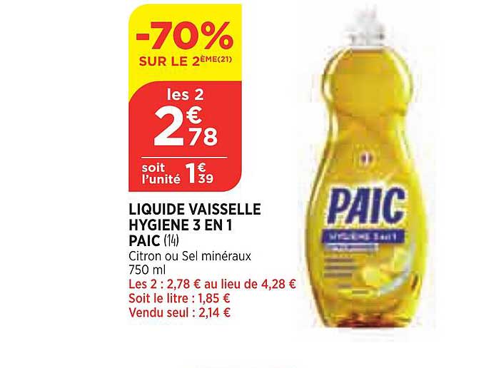 Liquide Vaisselle Hygiène 3 En 1 Paic