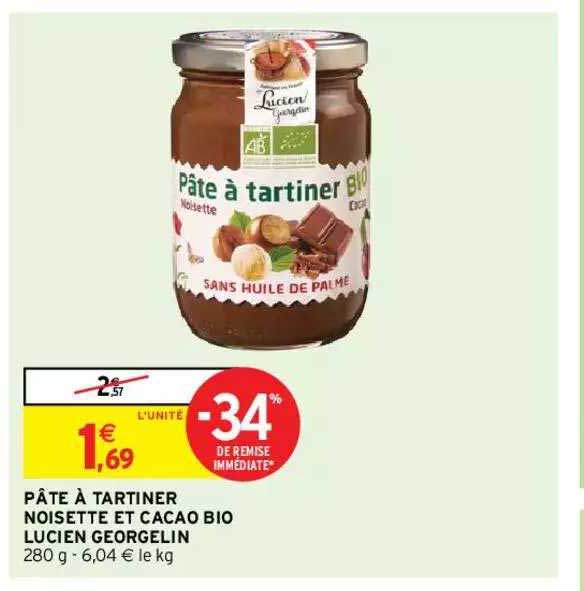 pâte à tartiner noisette et cacao bio lucien georgelin