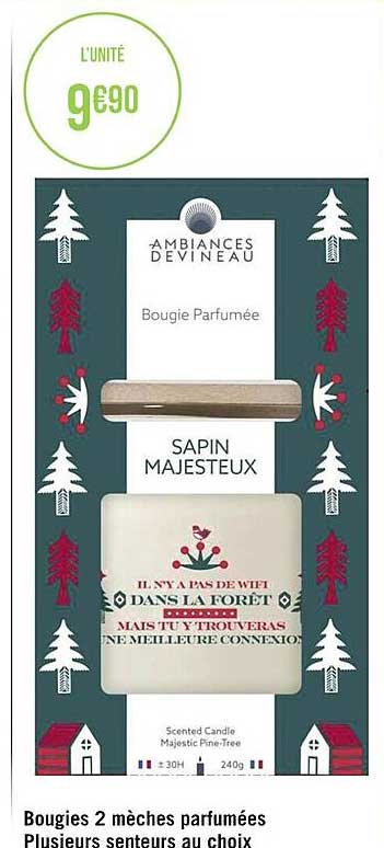 bougies 2 mèches parfumées plusieurs senteurs au choix