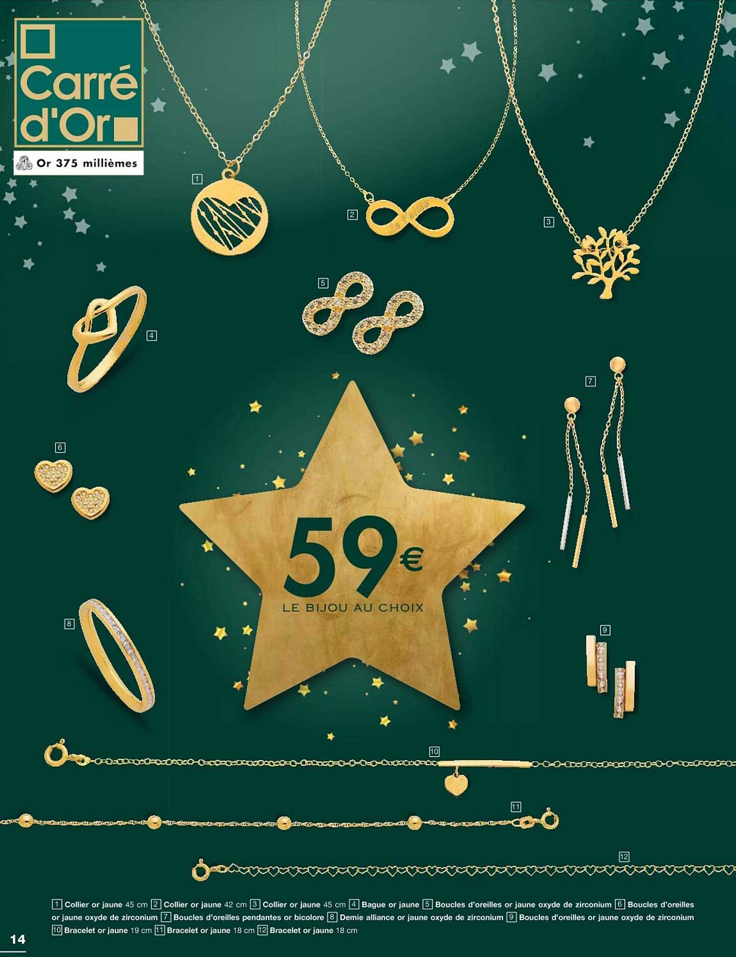 collier or jaune, bague or jaune, boucles d'oreilles or jaune oxyde de zirconium, boucles d'oreilles pendantes or bicolore, demi alliance or jaune oxyde de zirconium, bracelet or jaune