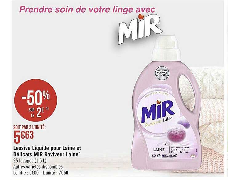 lessive liquide pour laine et délicats mir raviveur laine