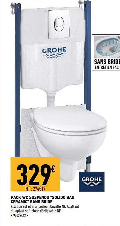 pack wc suspendu "solido bau ceramic" sans bride grohe