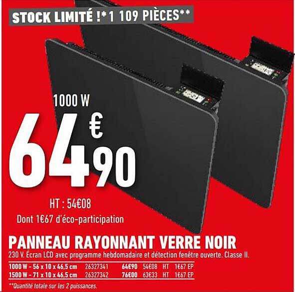 Panneau Rayonnant Verre Noir