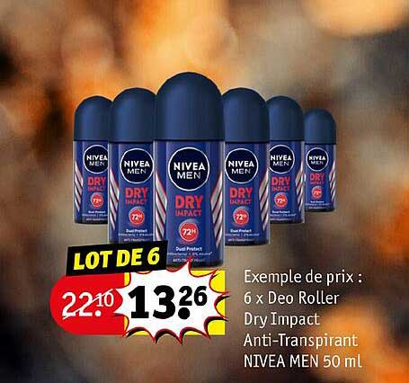 6 x deo roller dry impact anti-transpirant nivea men 50 ml