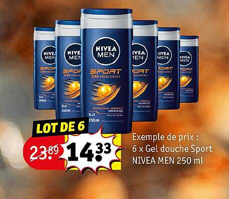 6 X Gel Douche Sport Nivea Men 250 Ml