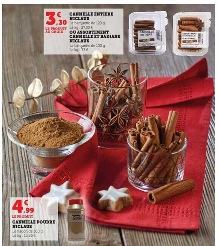 cannelle entière niclaus ou assortiment cannelle et badiane niclaus, cannelle poudre niclaus