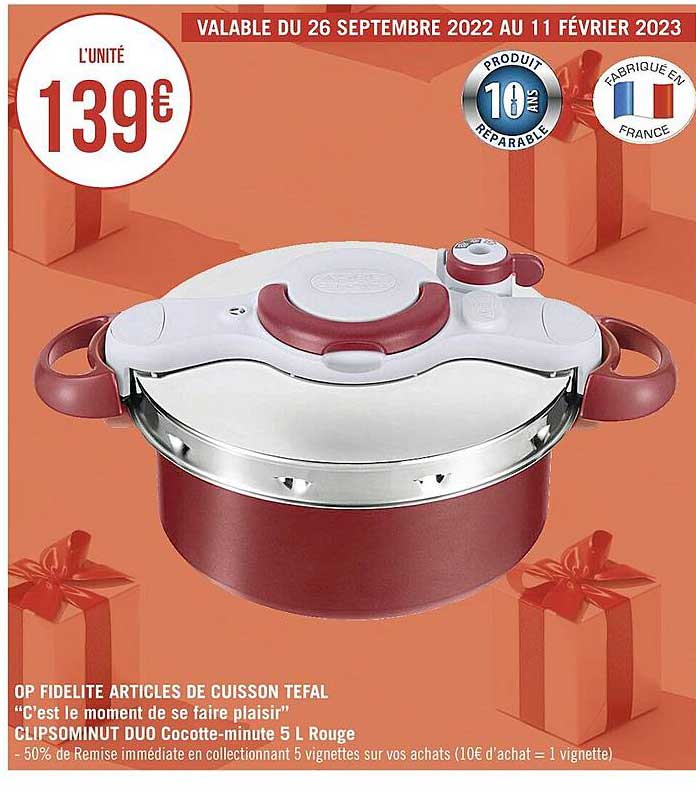 clipsominut duo cocotte-minute 5l rouge tefal