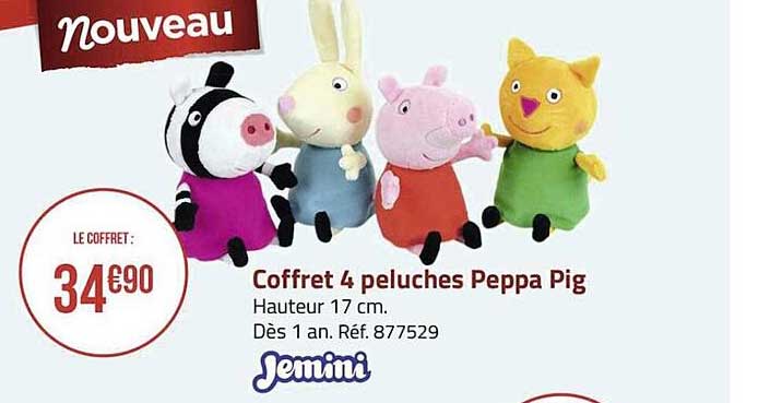 coffret 4 peluches peppa pig jemini