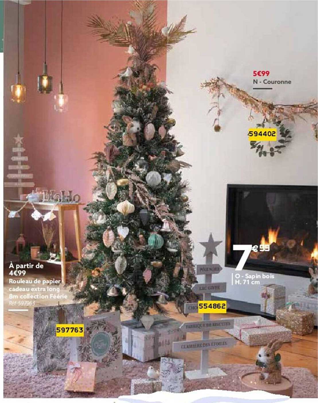 couronne, rouleau de papier cadeau extra long 8 m collection féérie, sapin bois h.71 cm