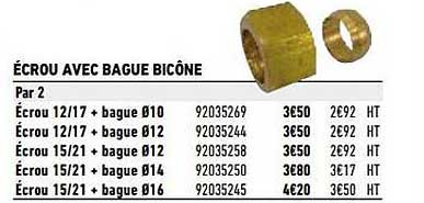 écrou avec bague bicône