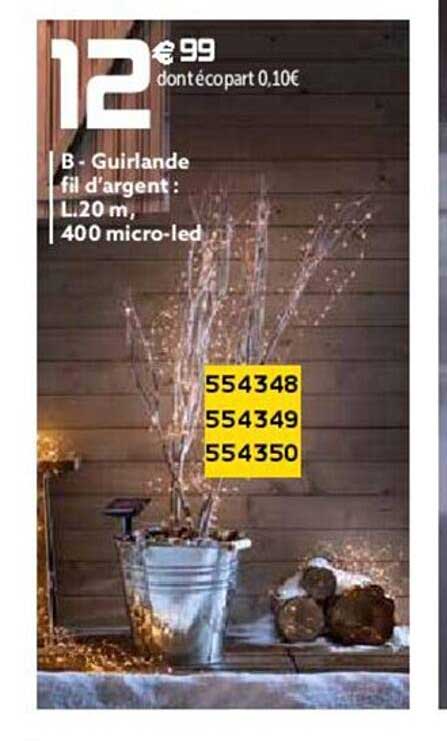 guirlande fil d'argent : l.20 m, 400 micro-led