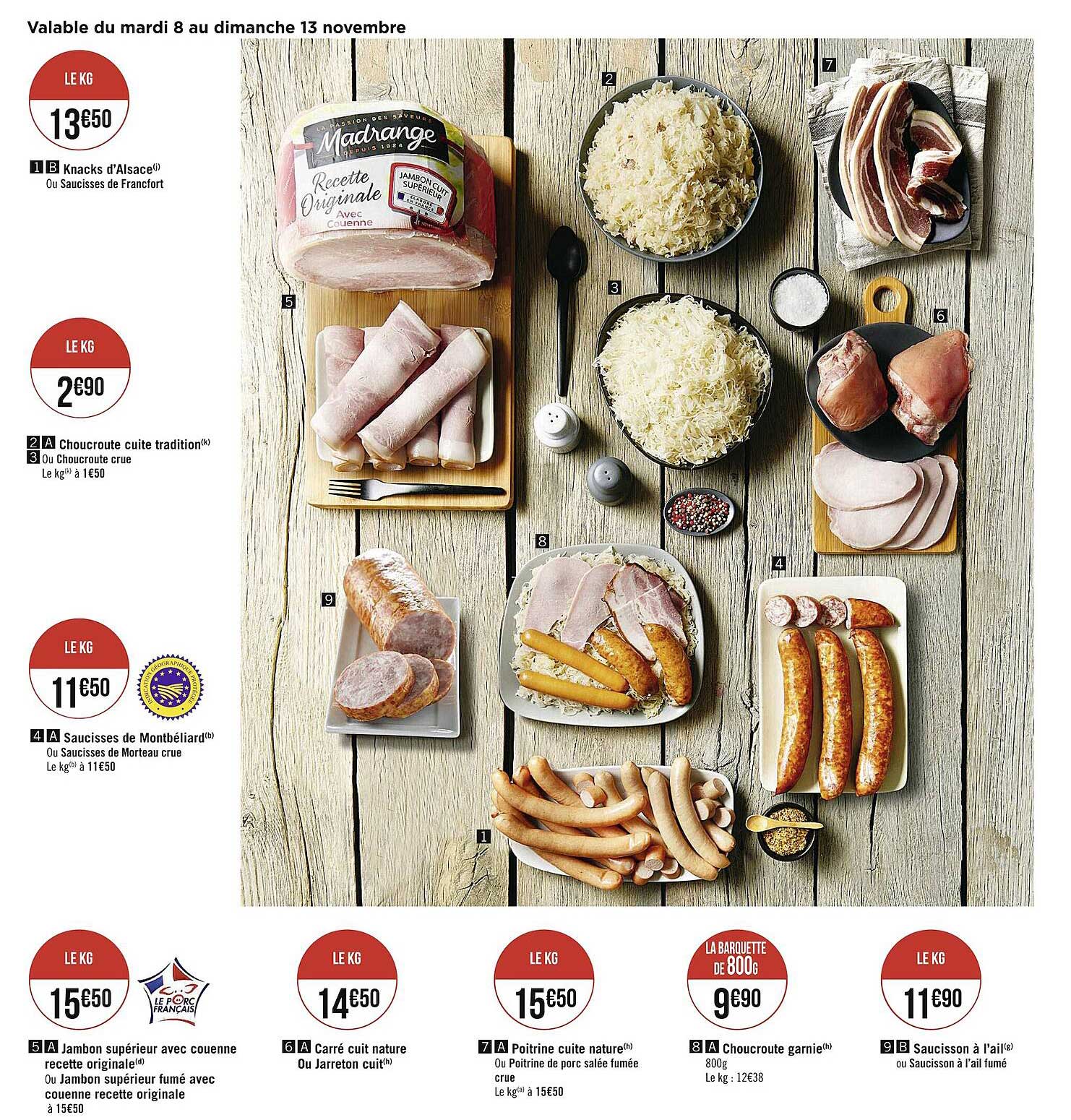 knacks d'alsace ou saucisses de francfort, choucroute cuite tradition ou choucroute crue, saucisses de montbéliard ou saucisses de morteau crue, jambon supérieur avec couenne recette originale