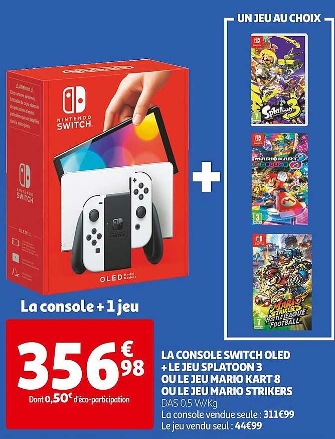 la console switch oled + le jeu splatoon 3 ou le jeu mario kart 8 ou le jeu mario strikers