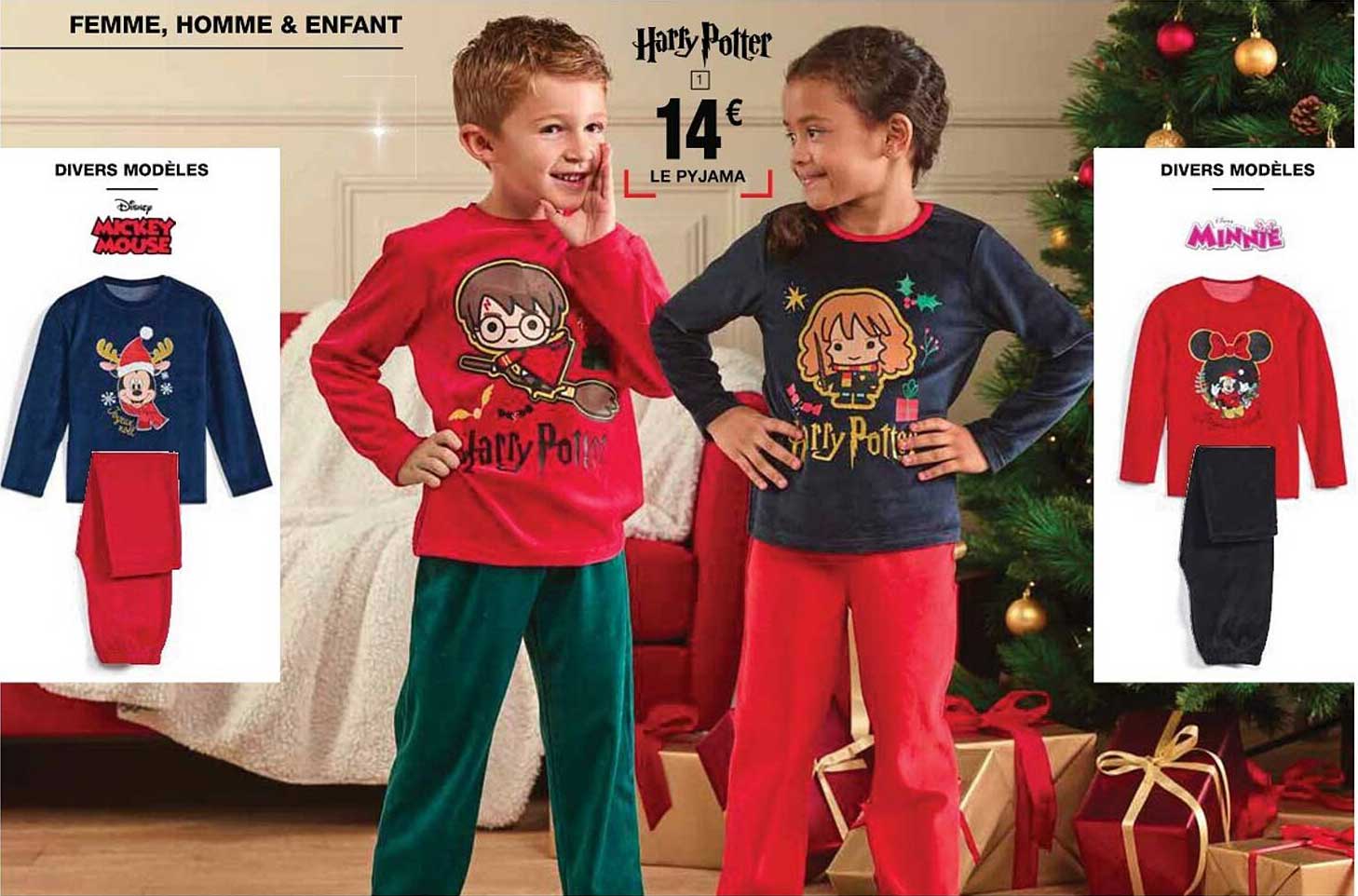 le pyjama mickey mouse, harry potter, minnie