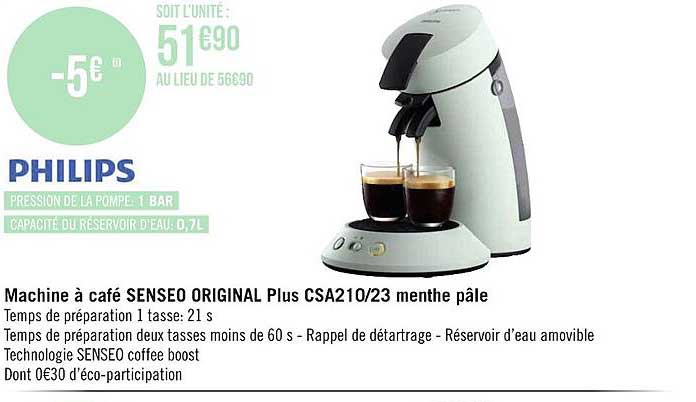 machine à café senseo original plus csa210-23 menthe pâle philips