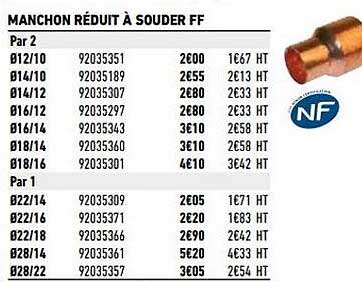 manchon réduit à souder ff