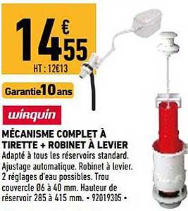 mécanisme complet à tirette + robinet à levier wirquin