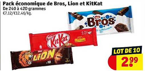 pack économique de bros, lion et kit kat