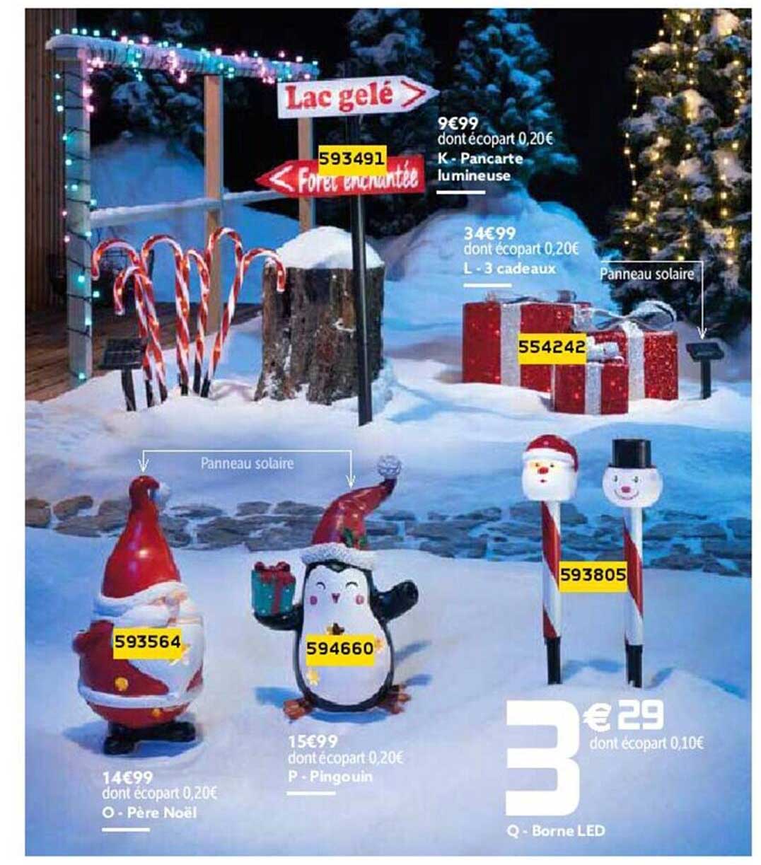 pancarte lumineuse, 3 cadeaux, père noël, pingouin, borne led