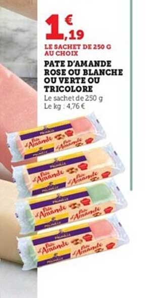 pâte d'amande rose ou blanche ou verte ou tricolore