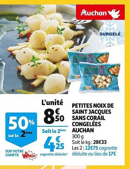 petites noix de saint jacques sans corail congelées auchan