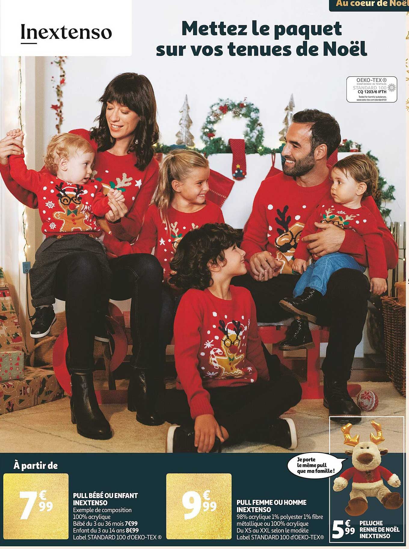 pull bébé ou enfant inextenso, pull femme ou homme inextenso, peluche renne de noël inextenso