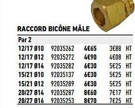 raccord bicône mâle
