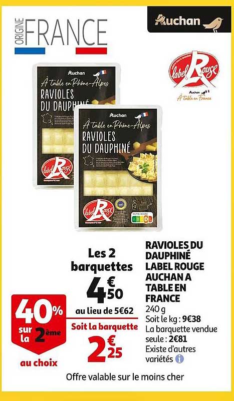 Ravioles Du Dauphiné Label Rouge Auchan à Table En France