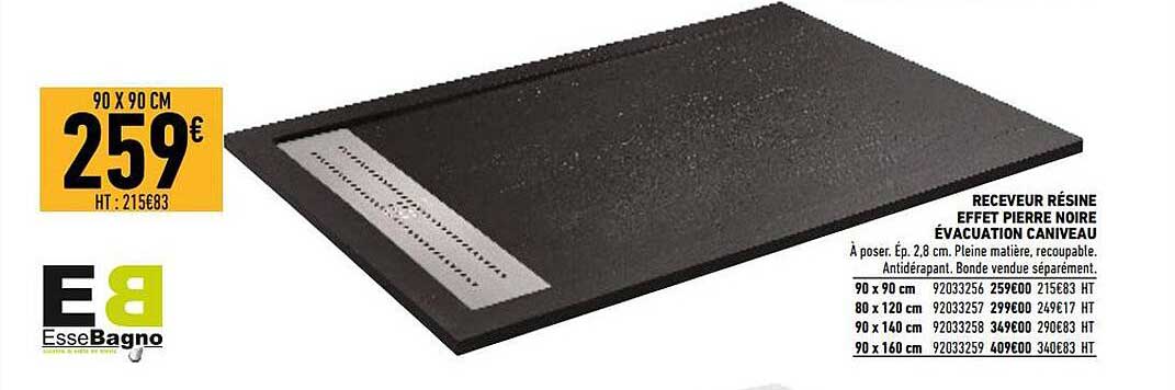 receveur résine effet pierre noire évacuation caniveau essebagno
