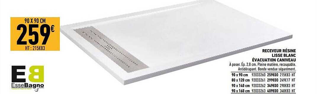 receveur résine lisse blanc évacuation caniveau essebagno