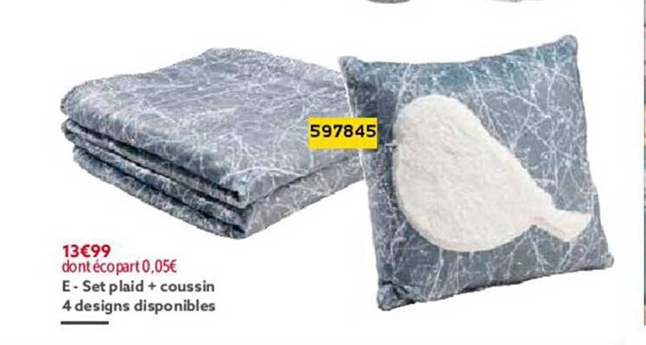 set plaid + coussin 4 designs disponibles