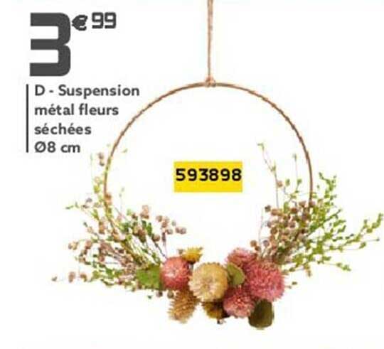 suspension métal fleurs séchées ø8 cm
