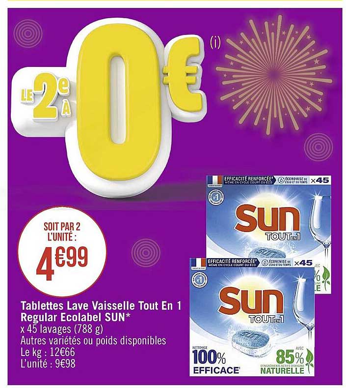 tablettes lave vaisselle tout en 1 regular ecolabel sun+