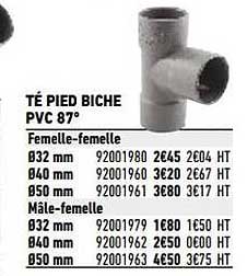 té pied biche pvc 87°