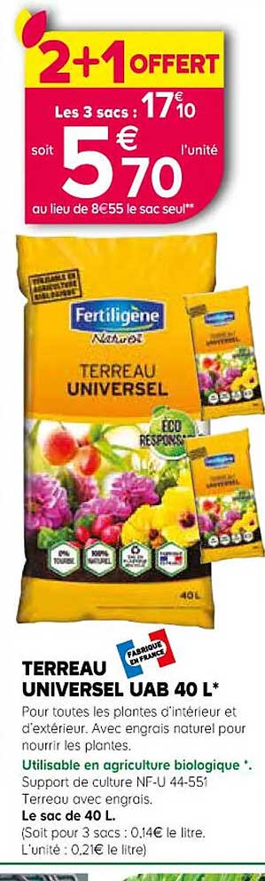 terreau universel uab 40l fertiligène