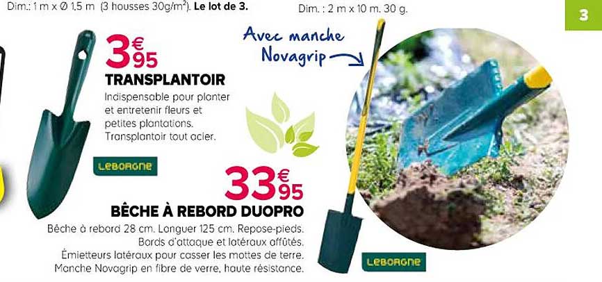 transplantoir leborgne, bêche à rebord duopro leborgne