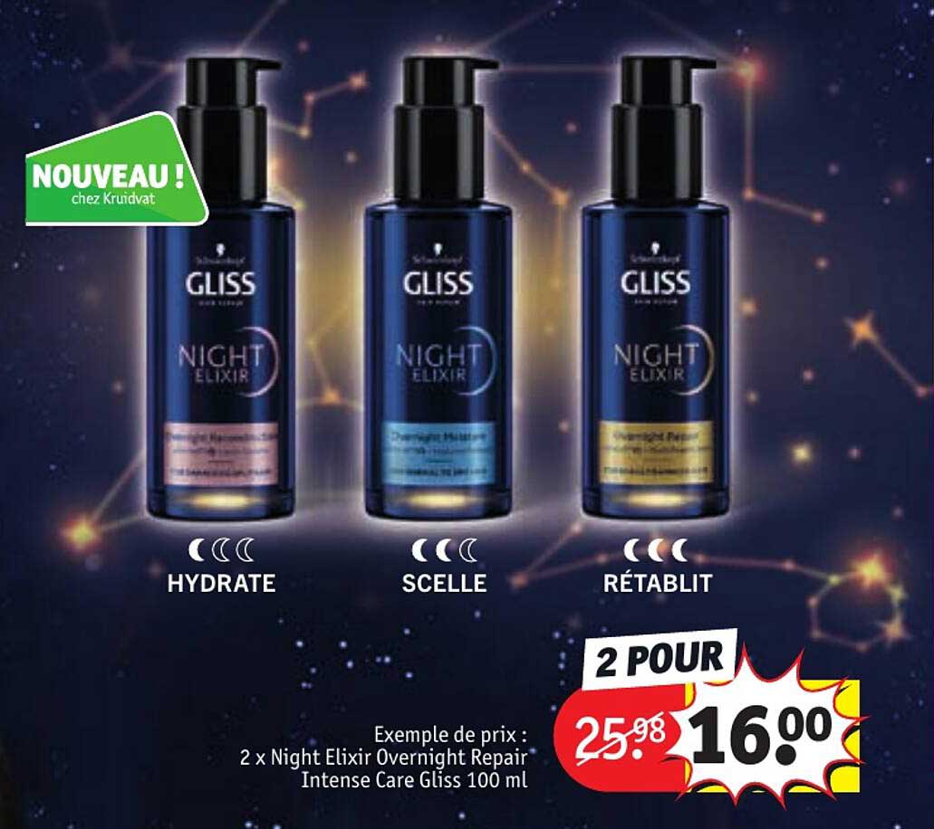 2 x  night elixir overnight repair intense care gliss 100 ml