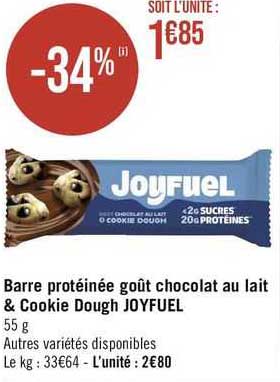 barre protéinée goût chocolat au lait & cookie dough joyfuel