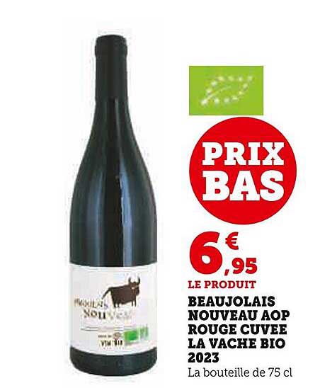 beaujolais nouveau aop rouge cuvée la vache bio 2023