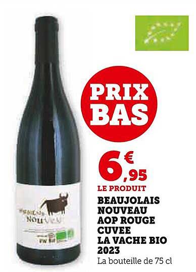 beaujolais nouveau aop rouge cuvée la vache bio 2023
