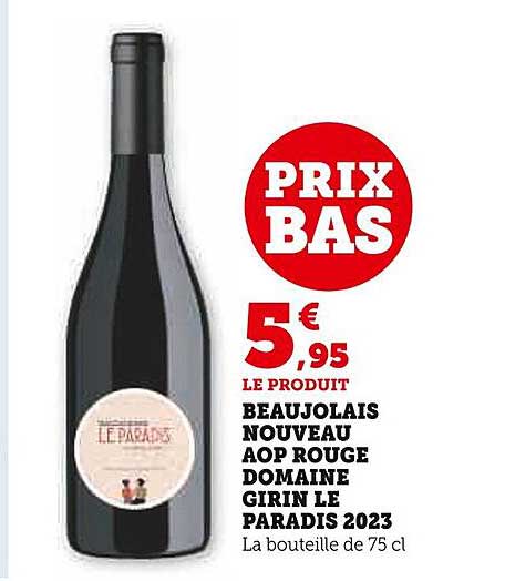 beaujolais nouveau aop rouge domaine gerin le paradis 2023