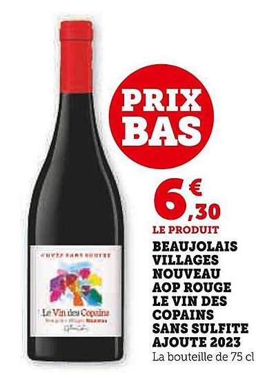 beaujolais villages nouveau aop rouge le vin des copains sans sulfite ajouté 2023