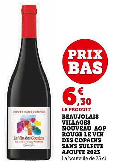 beaujolais villages nouveau aop rouge le vin des copains sans sulfite ajouté 2023