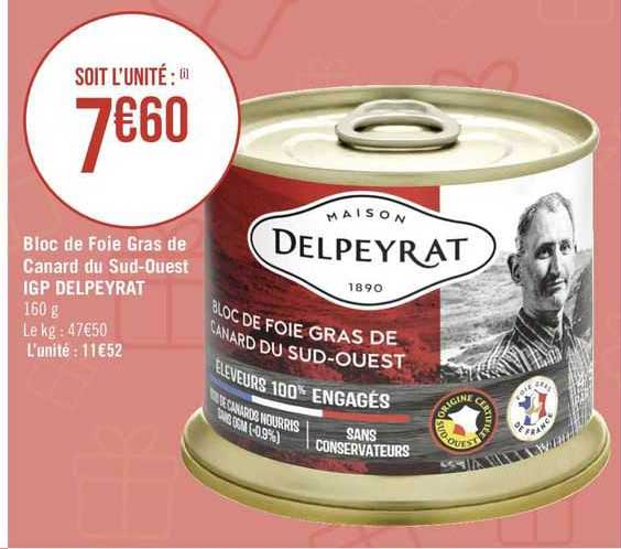 bloc de foie gras de canard du sud-ouest igp delpeyrat