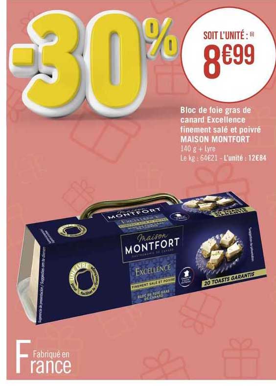 bloc de foie gras de canard excellence finement salé et poivré maison montfort